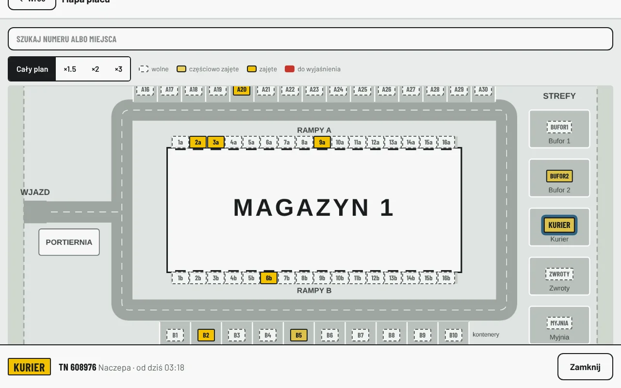 Mapa placu na tablecie kierowcy